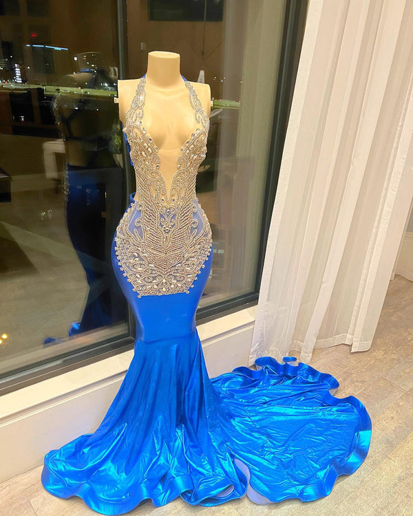 Ocean Blue Rhinestone Gowns (Custom Make)