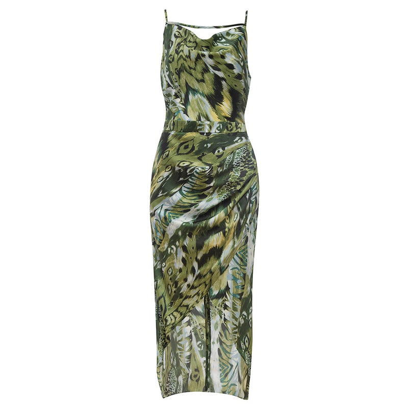 Green Summer's Night - Frill Midi Sleeveless Strappy Bodycon Dress