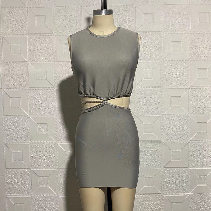 Seize The Day Exposed Waist Mini Bandage Dress - Gray