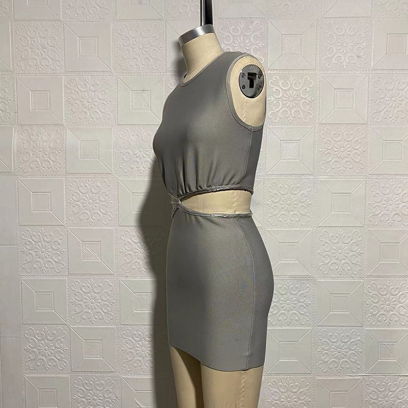 Seize The Day Exposed Waist Mini Bandage Dress - Gray