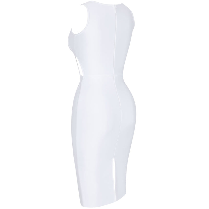 White Cut Out Striped Midi Sleeveless Square Collar Bandage Dress