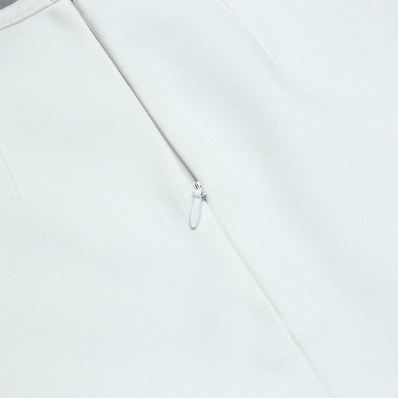 White Drill Chain Cut Out Sleeveless Round Neck Bandage Set