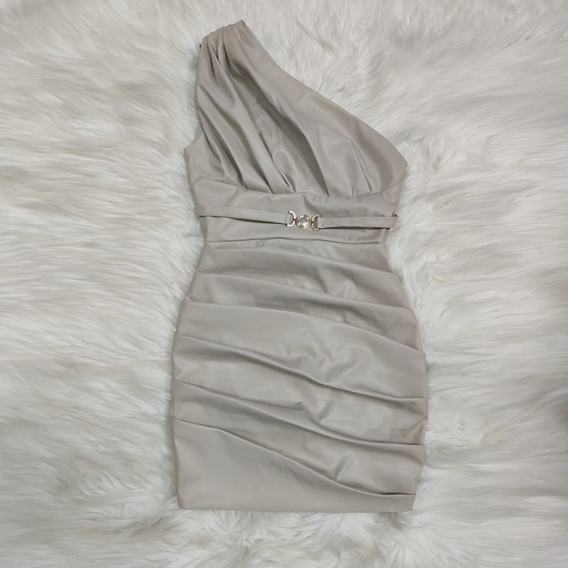 Luxe Babe Asymmetrical Wrinkled Mini Bodycon Dress - Gray