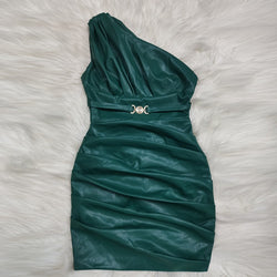 Luxe Babe Asymmetrical Wrinkled Mini Bodycon Dress - Green