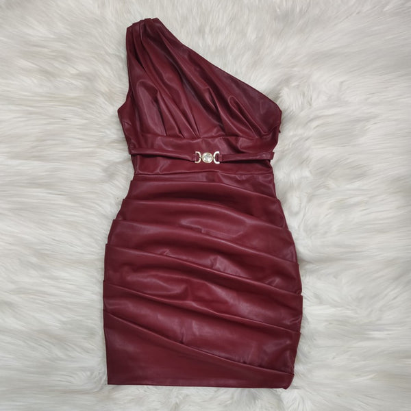 Luxe Babe Asymmetrical Wrinkled Mini Bodycon Dress - Wine