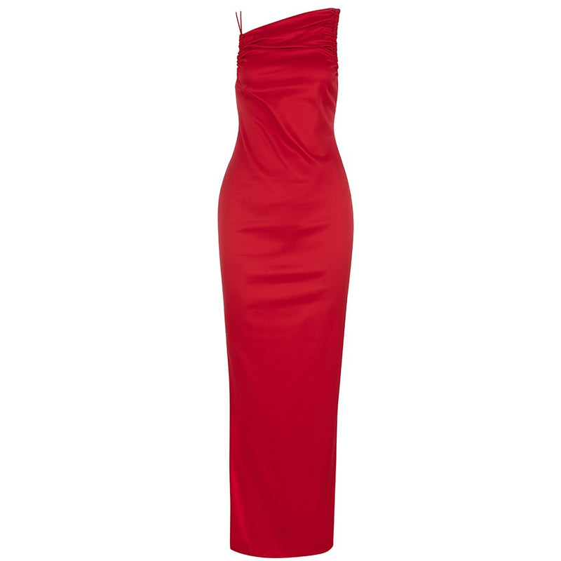 Red Backless Wrinkled Strappy Bodycon Dress
