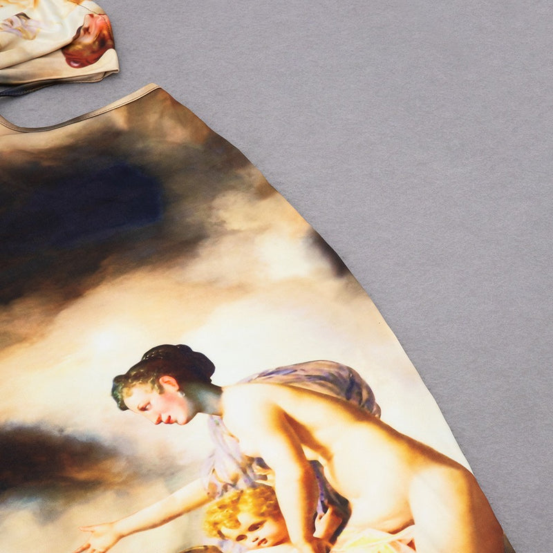 Work Of Art Halter Tie Backless Bodycon Dress - Renaissance Print
