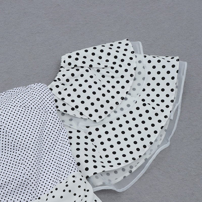 White Frill Polka Dots Off Shoulder Mini Dress