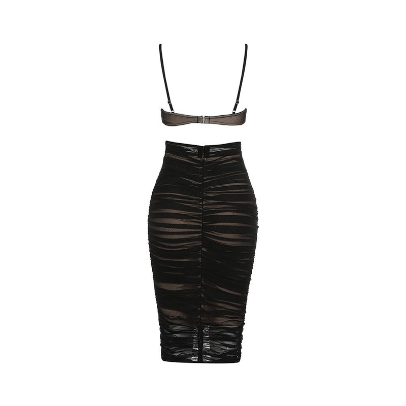 Wrinkled Cut Out Midi Strappy Bandage Dress