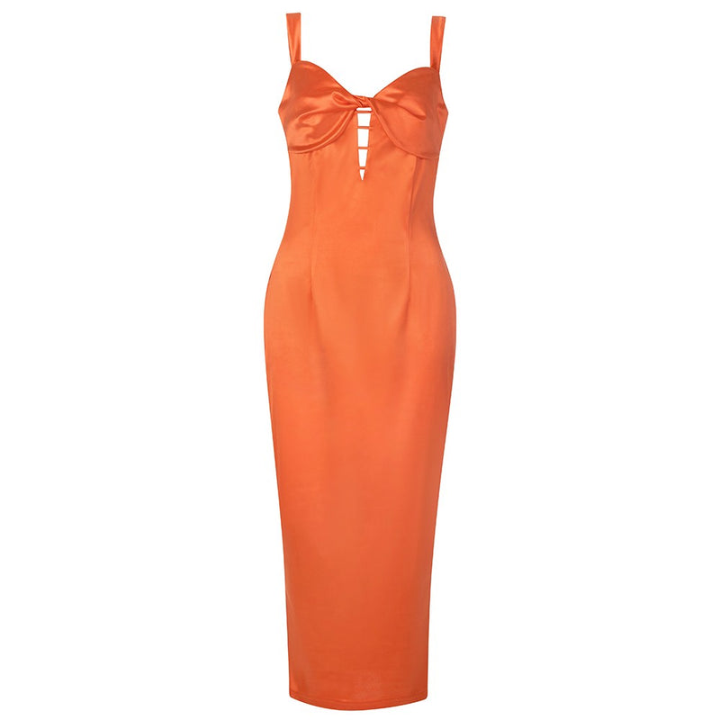 Live It Up Backless Cut Out Midi Bodycon Dress - Orange