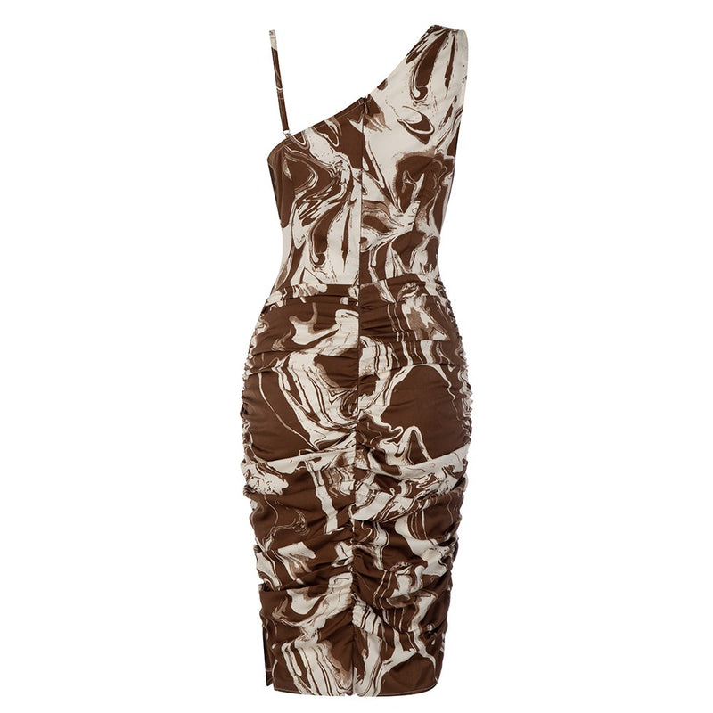 Keep Them Looking Wrinkled Frill Midi Bodycon Dress - Brown