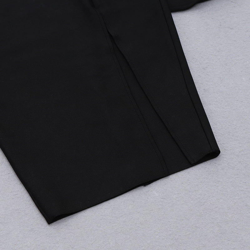 Black Slit Tie Midi Long Sleeve Bandage Dress