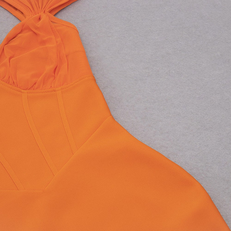 Picture Perfect Backless Striped Short Sleeve V Neck Bandage Dress - Orange