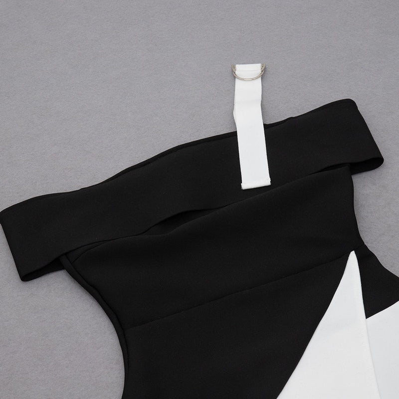 Level Up Asymmetrical Splicing One Shoulder Mini Bandage Dress - Black/ White