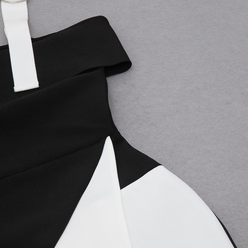 Level Up Asymmetrical Splicing One Shoulder Mini Bandage Dress - Black/ White