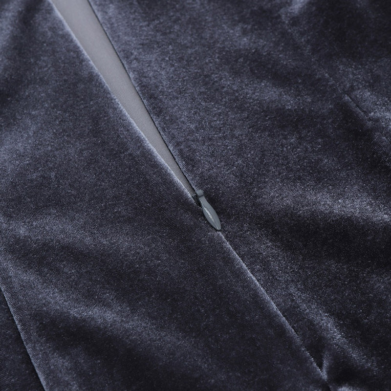 Gray Slit Backless Midi Long Sleeve Strappy Bodycon Dress