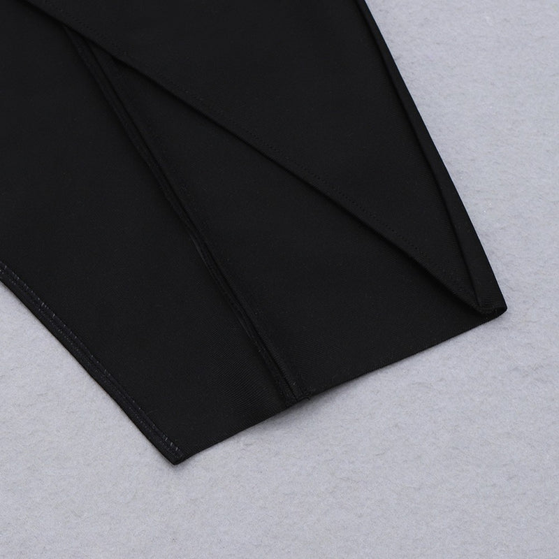 Black Slit Mesh Long Sleeve Bandage Dress