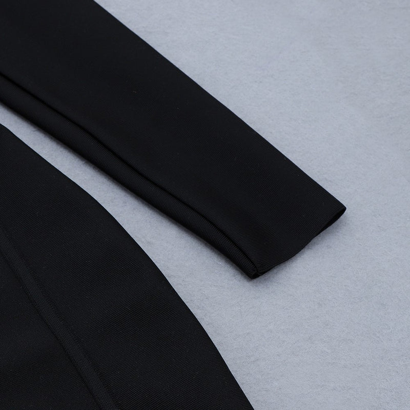 Black Plain Zipper  Long Sleeve Mini Bandage Dress