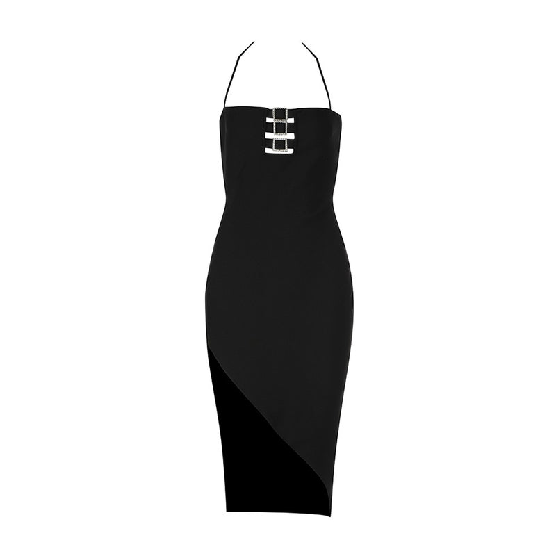 Black Backless Cut Out Midi Sleeveless Halter Bandage Dress