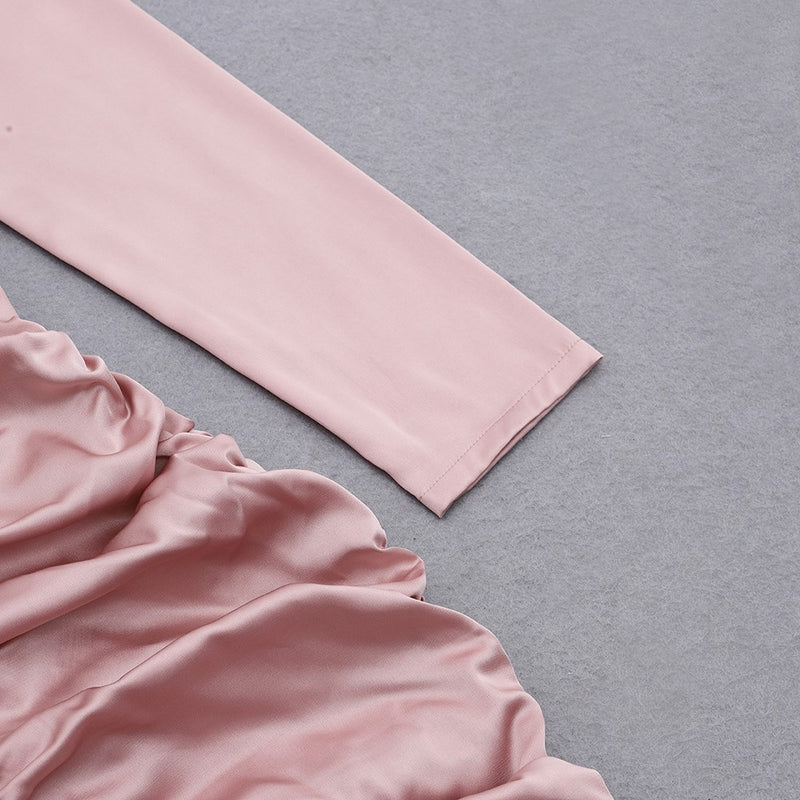 Pink Wrinkled Long Sleeve Bodycon Mini Dress