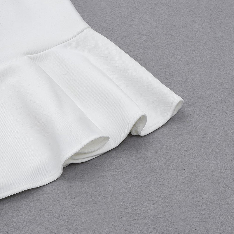 White With Belt Fishtail Square Collar Mini Dress