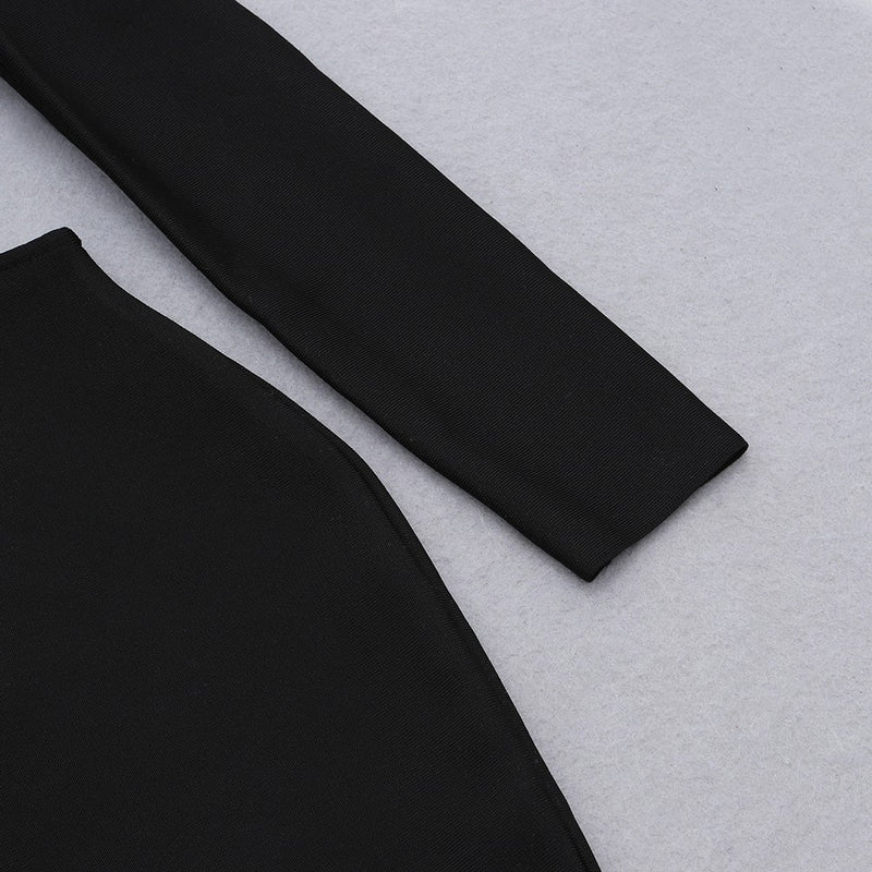 Black Distinctive Cut Out Midi Long Sleeve V Neck Bandage Dress