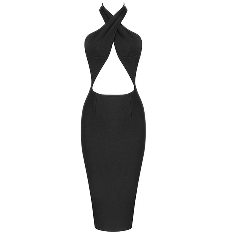 Sleeveless Cut Out Halter Bandage Dress|https://www.bsb.company/