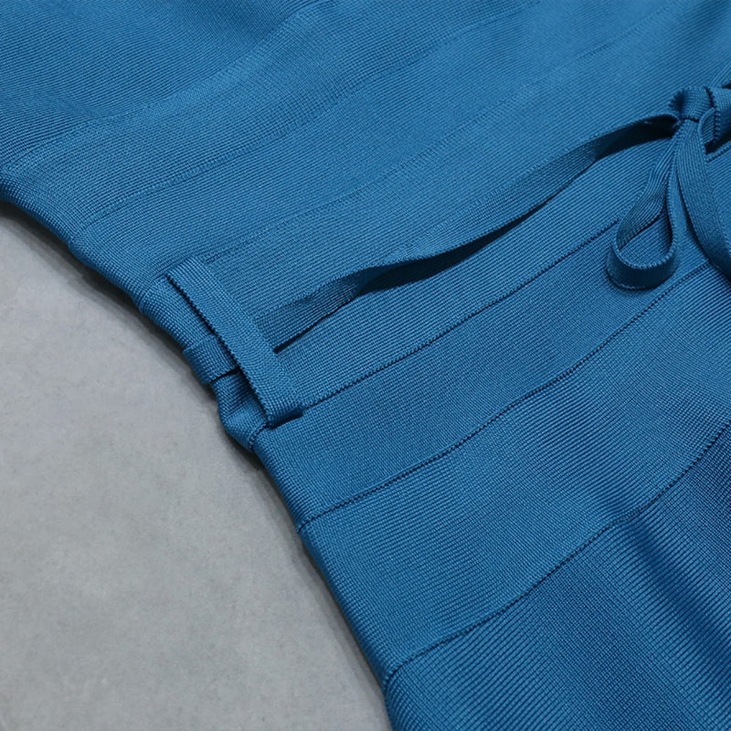 Blue Plain Tie Midi Sleeveless Bandage Dress