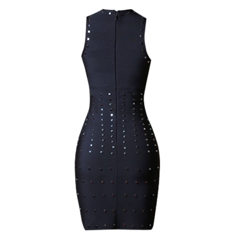 Black Distinctive Metal Ornamental Sleeveless Bandage Dress