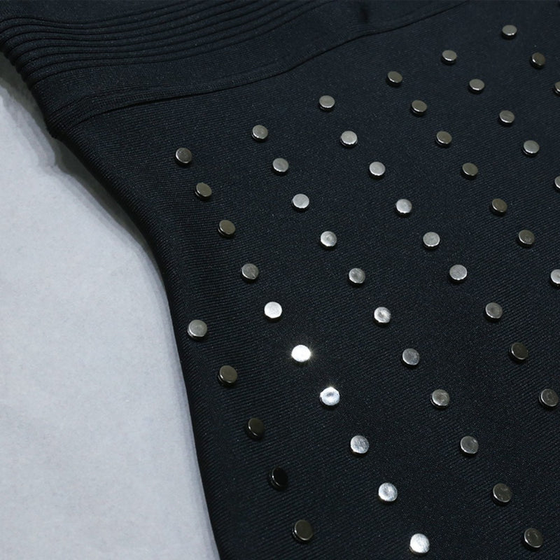 Black Distinctive Metal Ornamental Sleeveless Bandage Dress