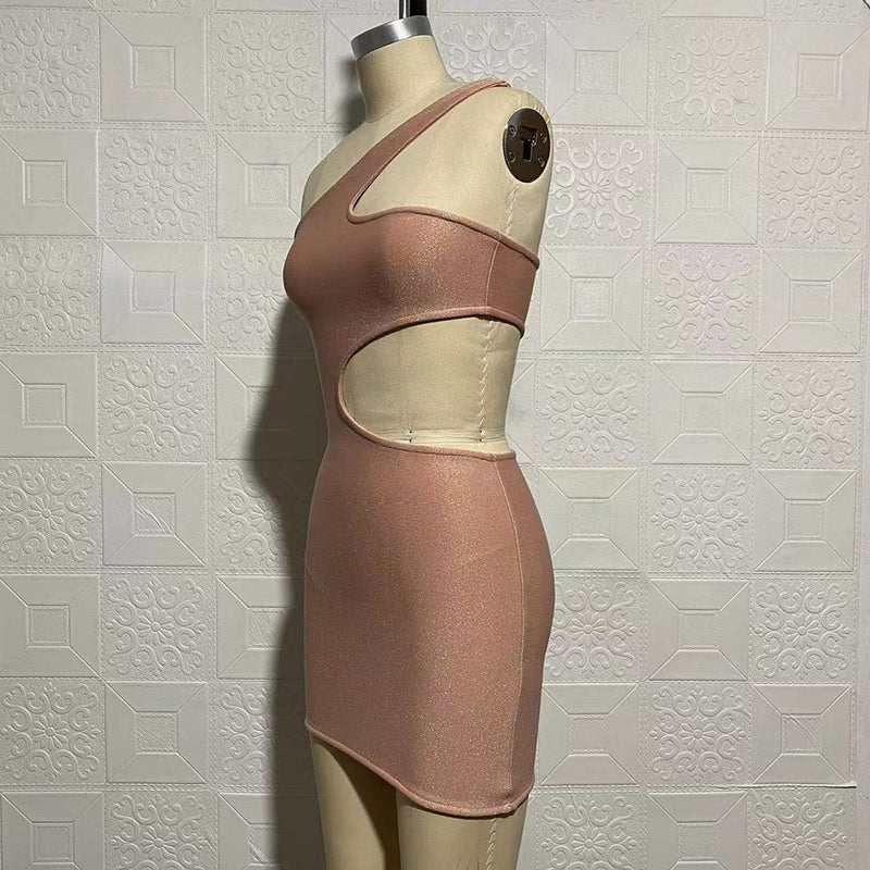 Good Intentions Cut Out One Shoulder Mini Bandage Dress - Nude