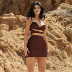 Chocolate Delight Cut Out Strappy Bandage Set - Brown