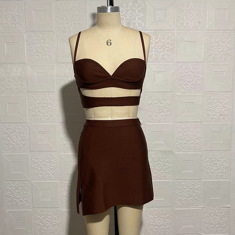 Chocolate Delight Cut Out Strappy Bandage Set - Brown